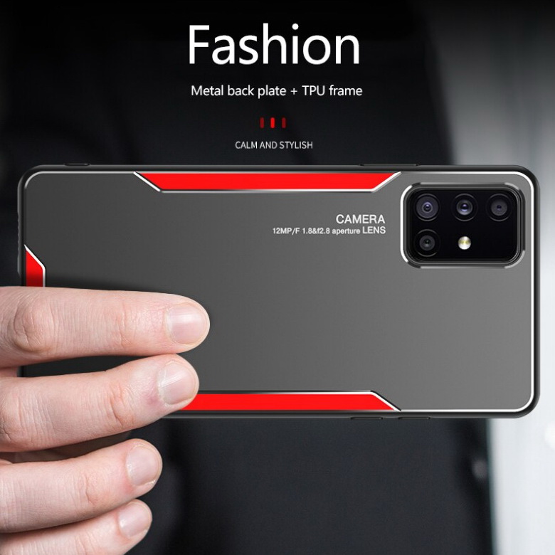เคส Samsung Galaxy A71 #เคสฝาหลังไฮบริด Metal +TPU Shockproof metal back plate Phone Back Cover