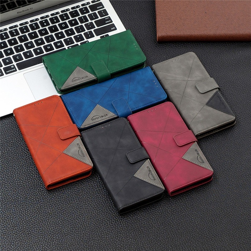 เคส Samsung Galaxy A42 5G #เคสฝาพับหนัง PU มีช่องเสียบ ID บัตรอื่นๆในตัว Geometric Pattern Leather Card Holder Protective