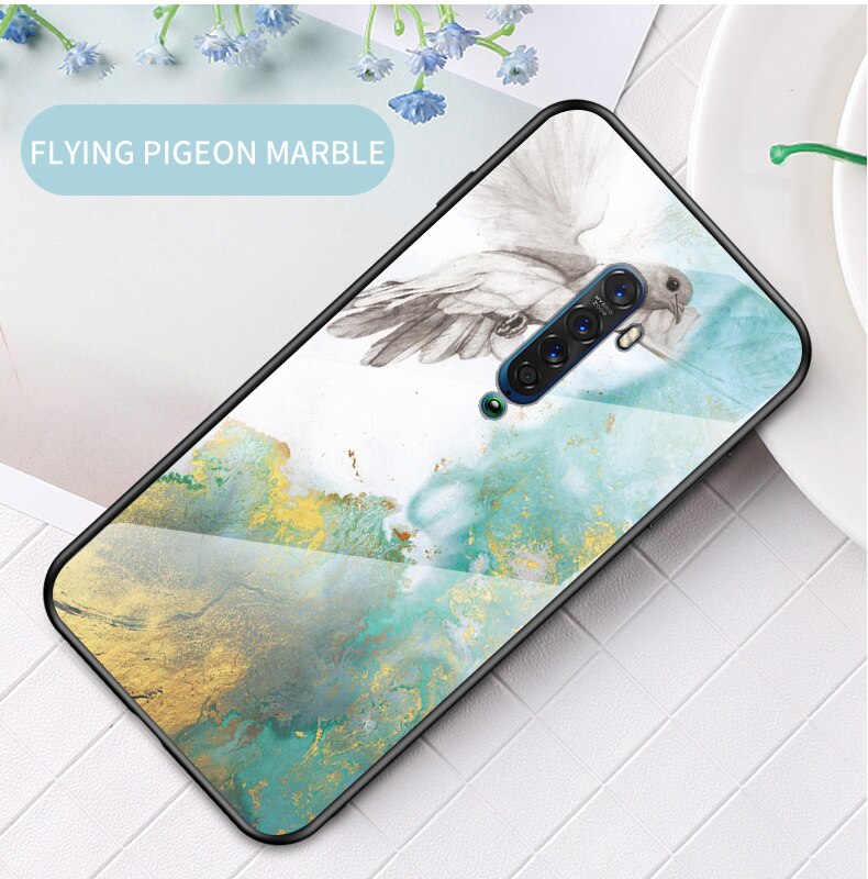 Case OPPO Reno 2F #เคสฝาหลัง Gradient Color ลายหินอ่อน Glass + PC + TPU Hybrid Case