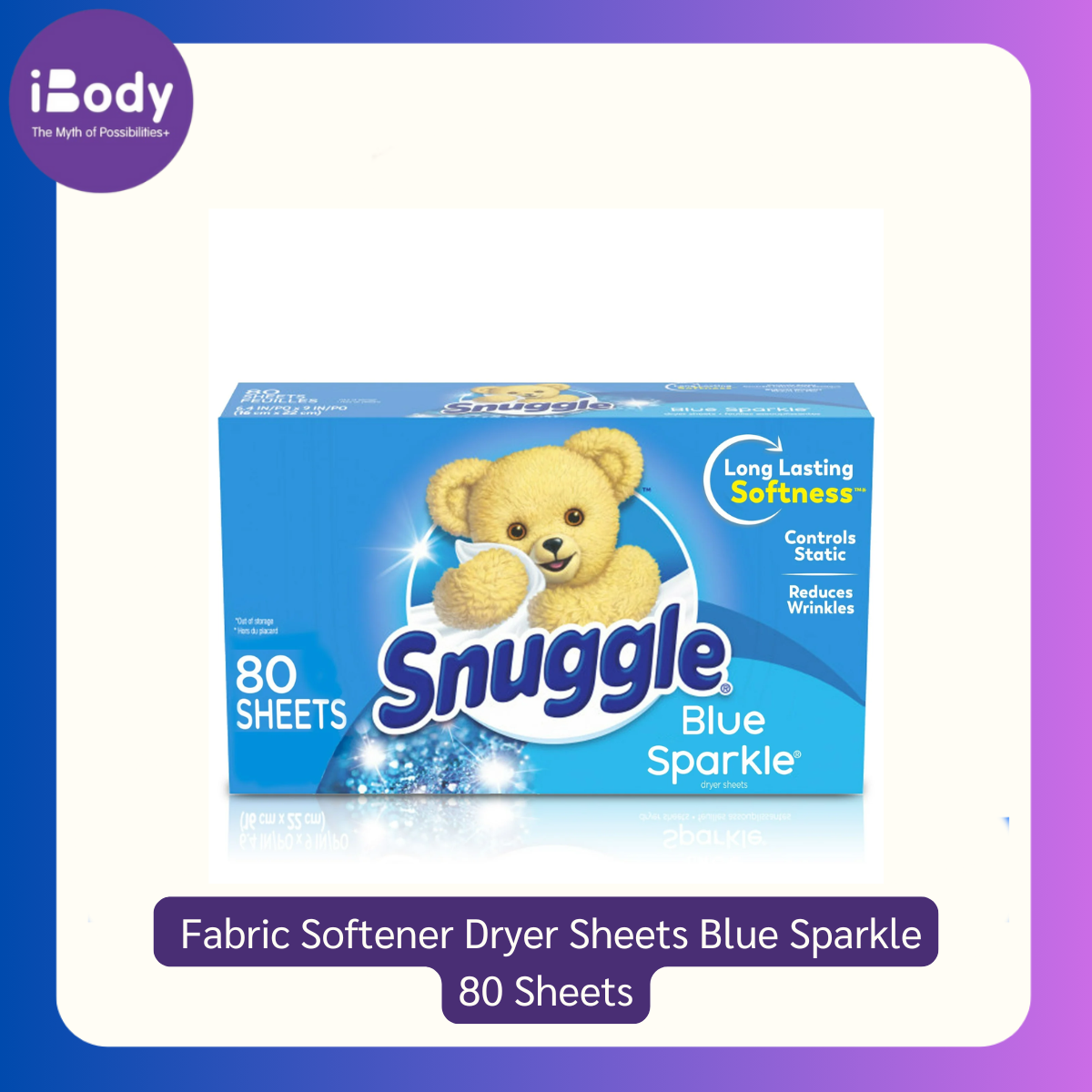 Snuggle® Fabric Softener Dryer Sheets Blue Sparkle 80 Sheets แผ่นอบผ้า กลิ่นบลูสปาร์คเคิล
