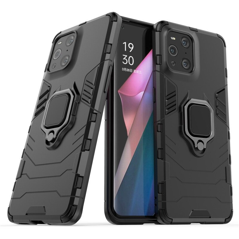 เคส OPPO Find X3 Pro#เคสฝาหลังพลาสติกแข็ง +TPU Hybrid Case มีแหวนสวมนิ้วโลหะ
