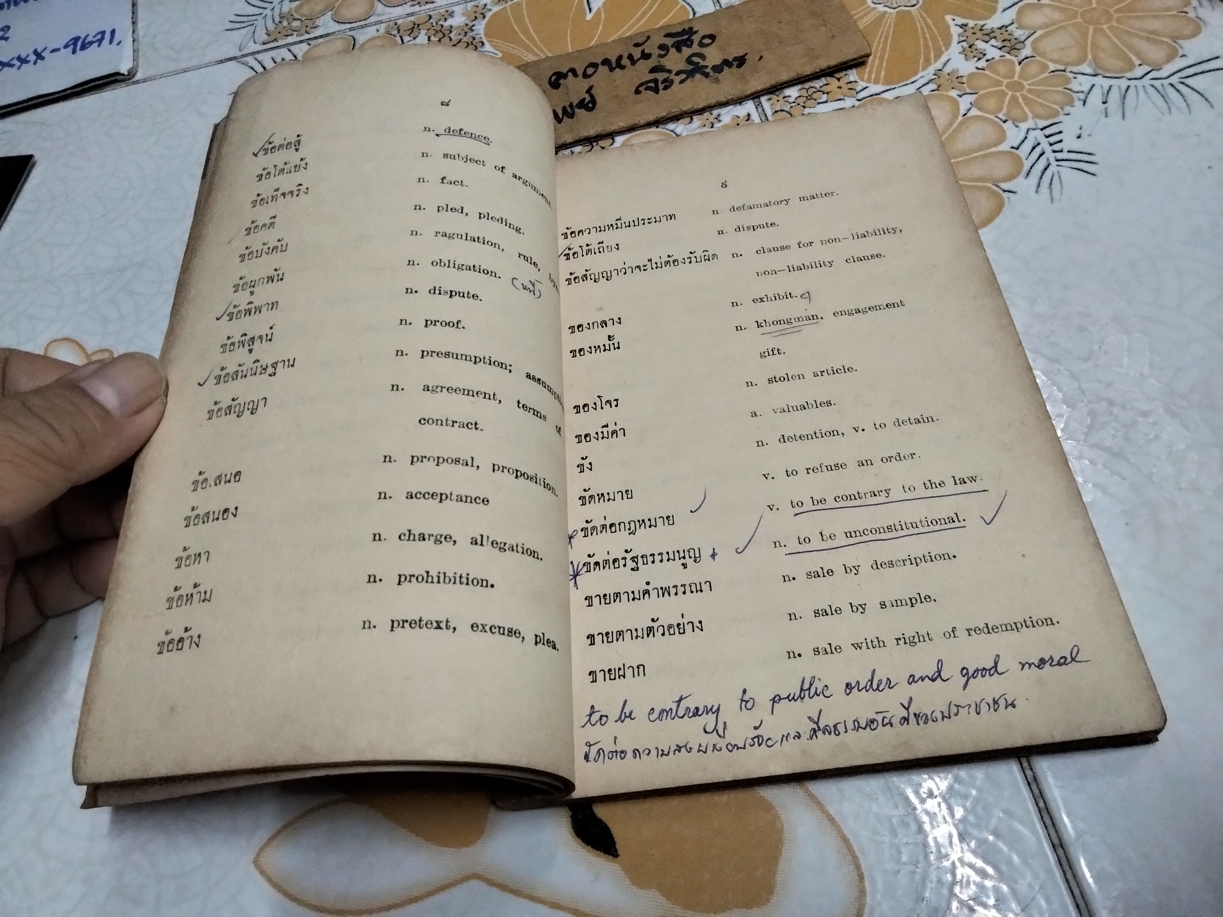 ปทานุกรม ศัพท์กฎหมาย (ไทย - อังกฤษ) เรียงตามตัวอักษร ก - ฮ พิมพ์ครั้งที่ 3/2510 รวบรวมโดย ประสิทธิ์ แสนสิริ