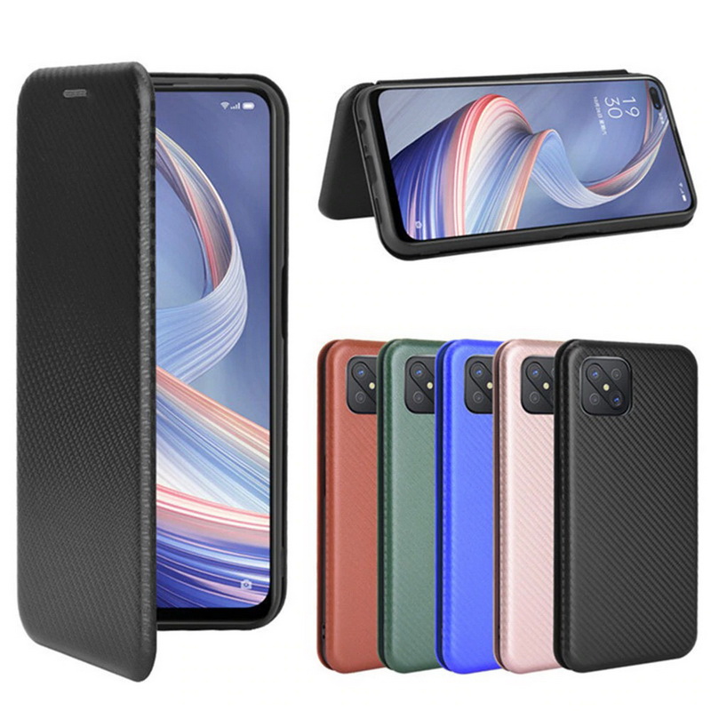เคส OPPO Reno 4 Z 5G#เคสฝาพับลายคาร์บอนไฟเบอร์มีช่องใส่การ์ด Carbon Fiber Wallet Card Slot Magnet Stand Phone Cover