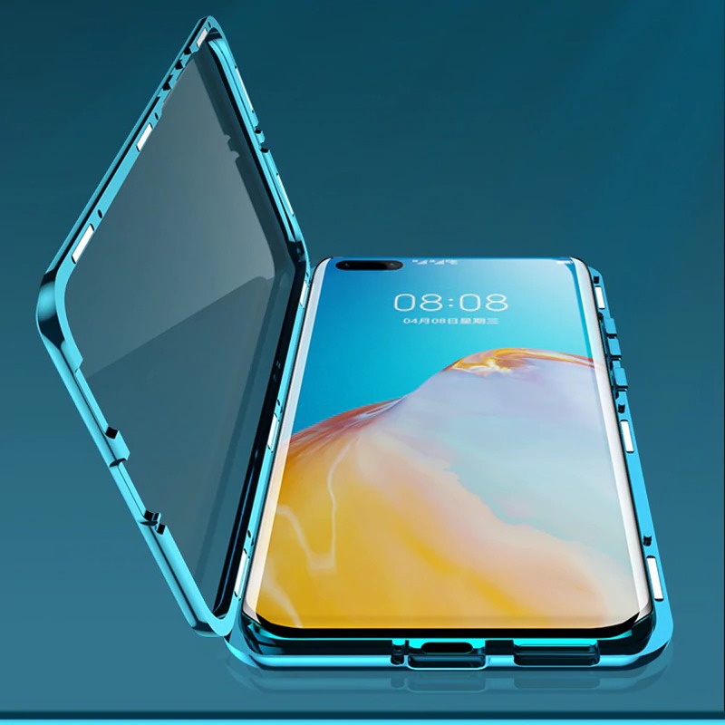 Case Huawei P40 #เคสฝาครอบกระจกประกบหน้าหลังขอบโลหะดูดซับแม่เหล็ก Fully Protection Magnetic Adsorption Glass Metal Phone Protective