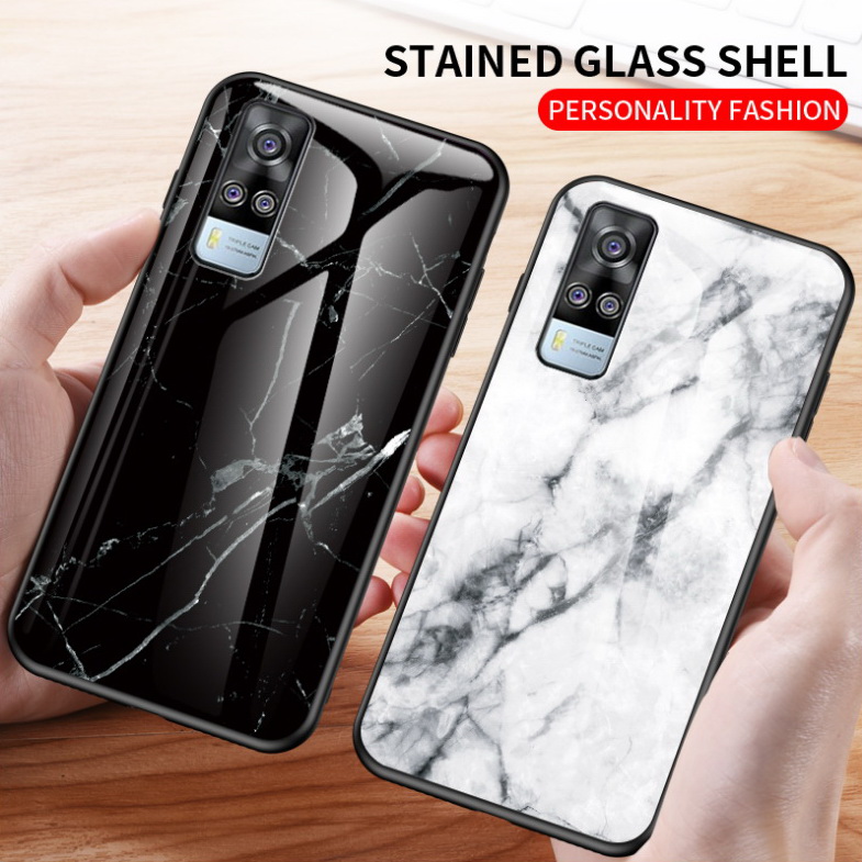 เคส Vivo Y31 2021 #เคสฝาหลัง Gradient Color ลายหินอ่อน Glass + PC + TPU Hybrid Case