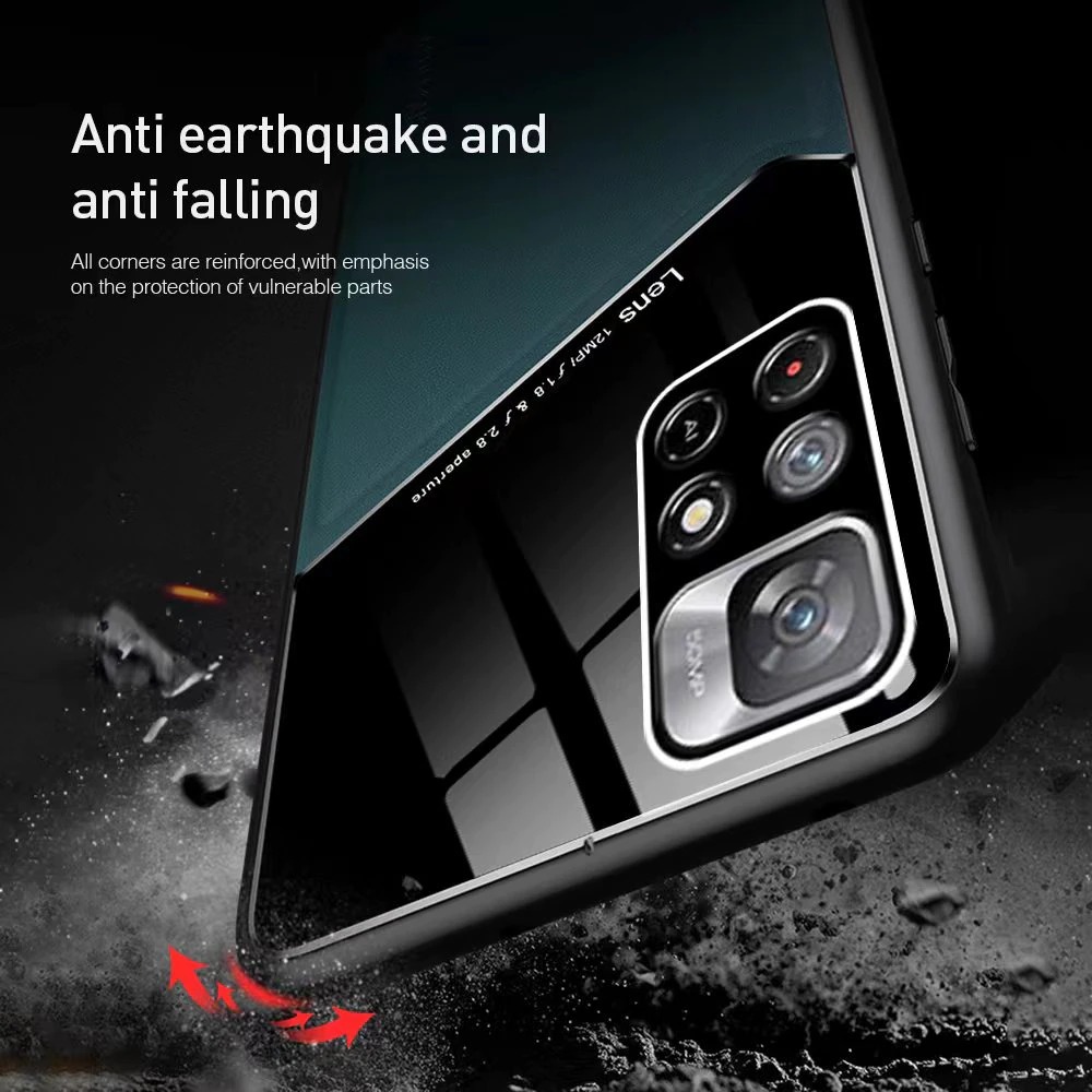 เคส Redmi Note 11 / Redmi Note 11S#เคสฝาหลังไฮบริด PU +TPU + glass สีทูโทน Shockproof Leather Mirror Glass Silicone Phone Back Cover