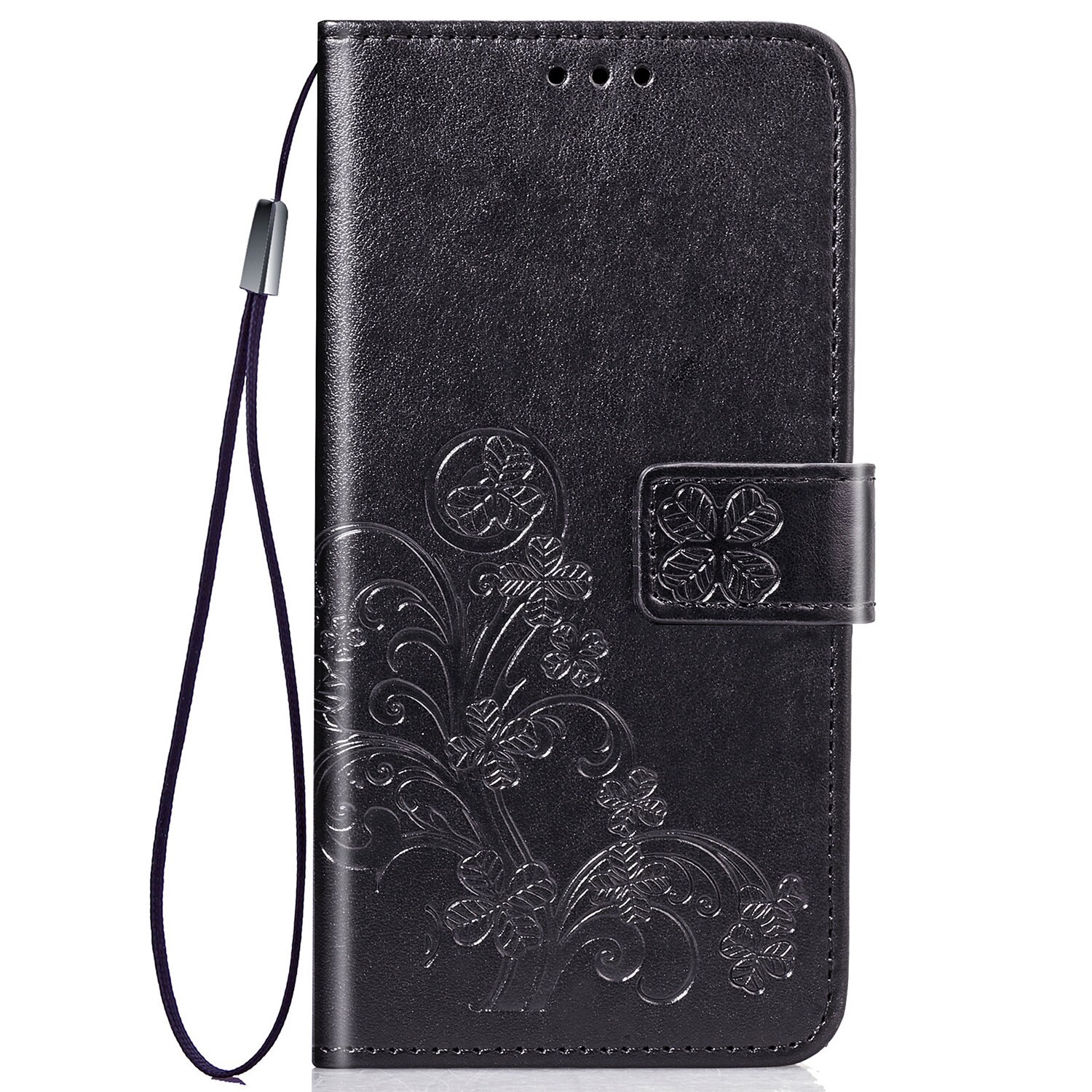 Case Samsung Galaxy A80 #เคสฝาพับมีช่องใส่บัตร Imprint Clover Pattern Leather Wallet