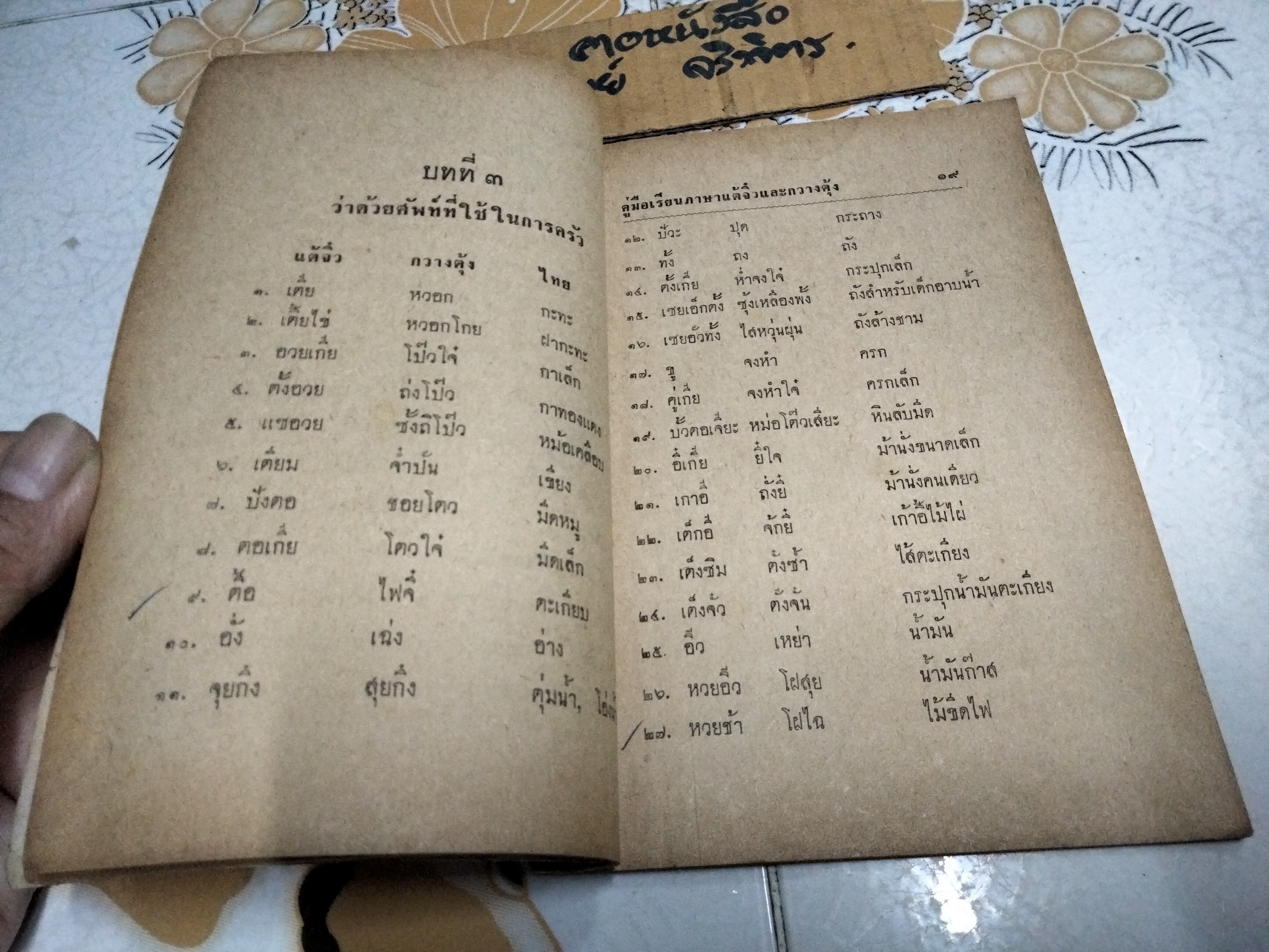 คู่มือเรียนศัพท์ ภาษาแต้จิ๋ว และ กวางตุ้ง ด้วยตนเอง โดย นายแต้เทียนเต็ก **สินค้าหมด**