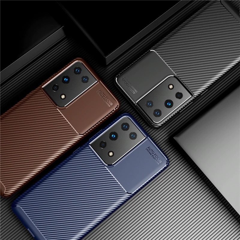 Case Samsung Galaxy S21 Ultra 5G #เคสฝาหลังนิ่ม Carbon Fiber Anti-drop TPU Protection