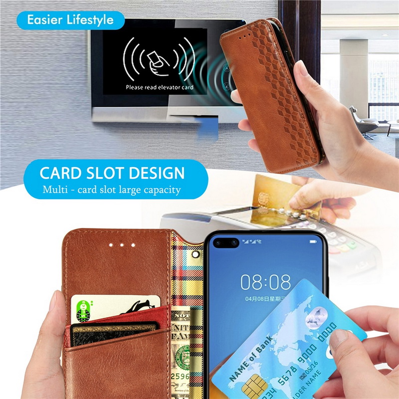 Case OPPO Reno 4 4G #เคสฝาพับแบบกระเป๋าสตางค์ Magnetic Flip Wallet Bracket Leather Lattice TPU Phone Case