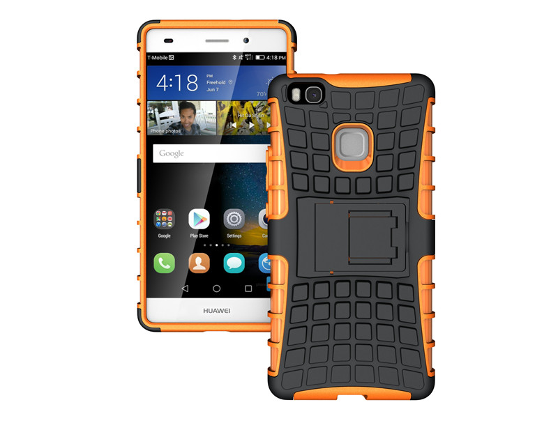 เคส Huawei P9 Lite #เคสฝาหลัง Hybrid กันกระทกกันลื่น Shell TPU+PC พร้อมขาตั้งในตัว