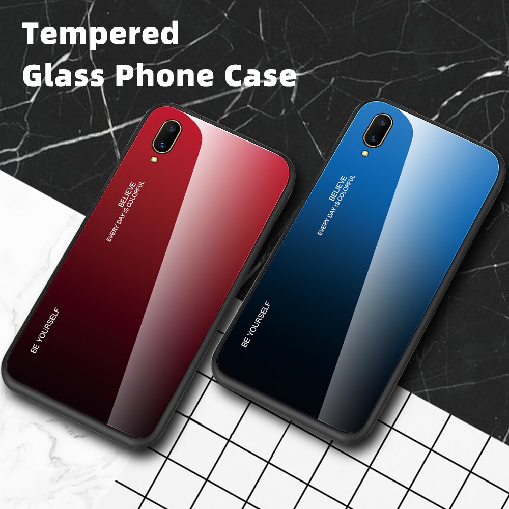 Case vivo V11 / V11 Pro #เคสฝาหลัง Gradient Color Glass + PC + TPU Hybrid Case