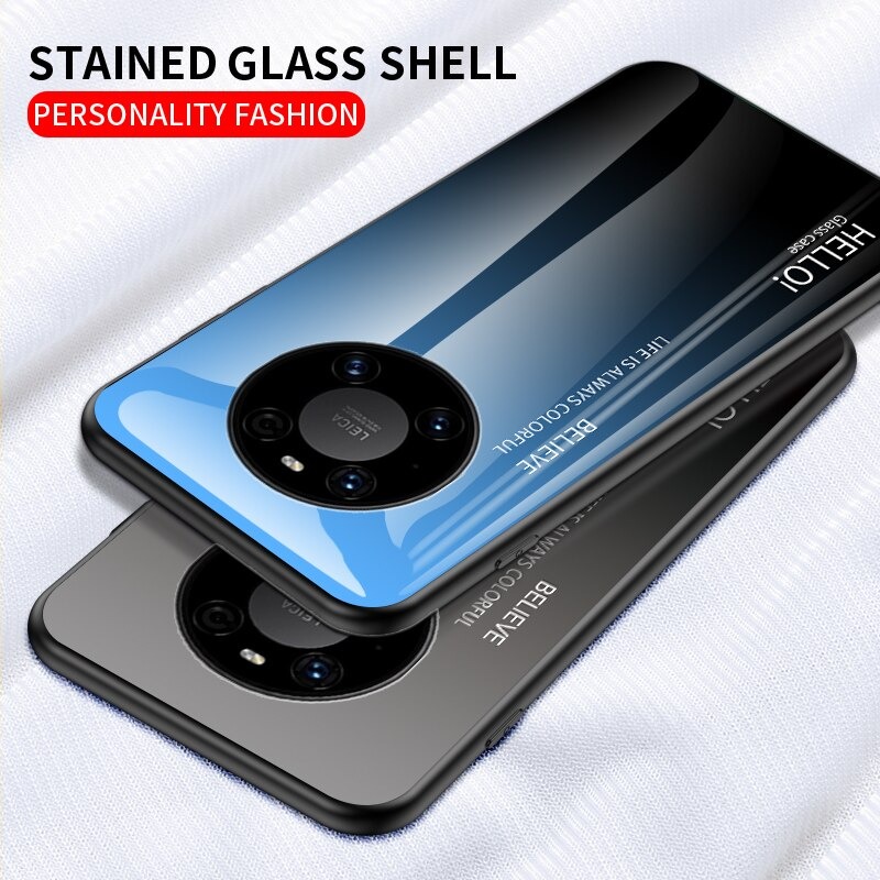 เคส Huawei Mate 40 Pro #เคสฝาหลัง Gradient Color Glass + PC + TPU Hybrid Case