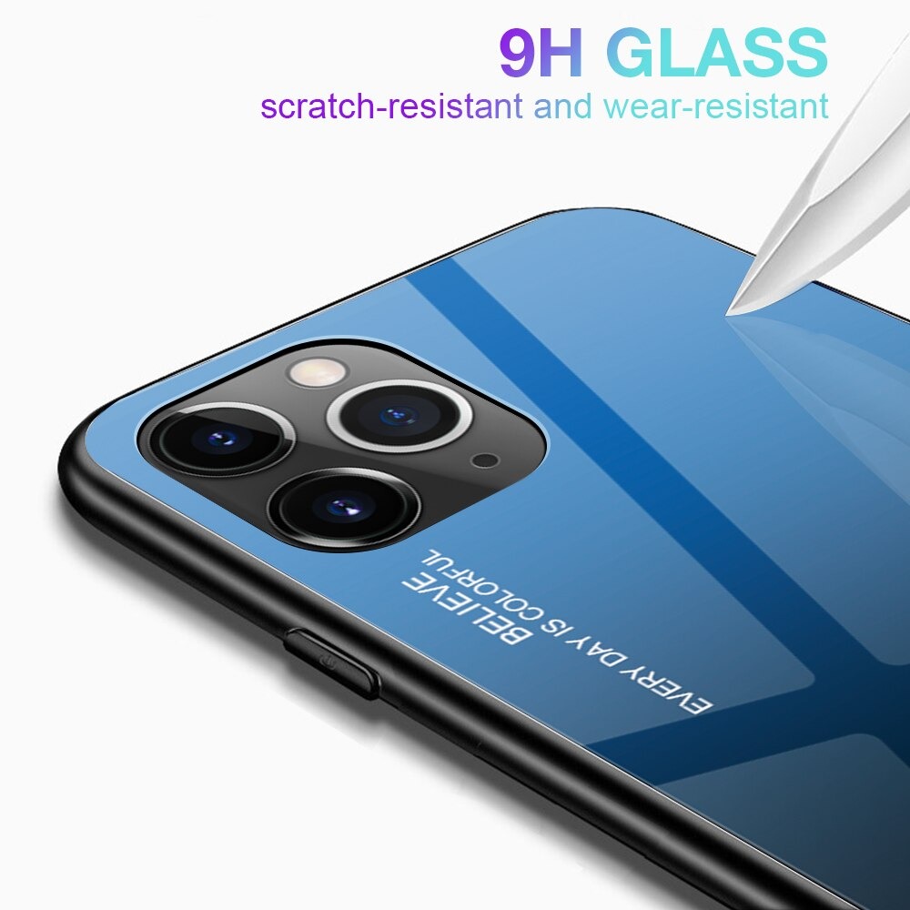เคส iPhone 13 Pro #เคสฝาหลัง Gradient Color Glass + PC + TPU Hybrid Case