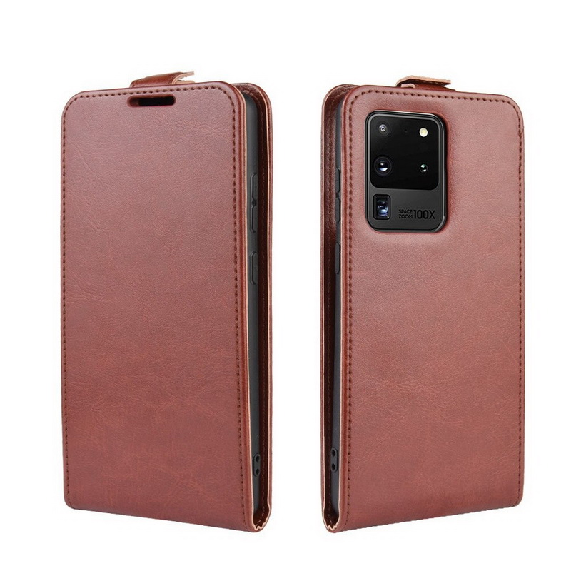 เคส Samsung Galaxy S20 Ultra / S20 Ultra 5G #เคสฝาพับหนัง PU Crazy Horse แนวตั้ง พร้อมช่องเสียบการ์ด