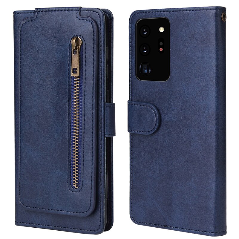Case Samsung Galaxy Note 20 Ultra / Note 20 Ultra 5G #เคสฝาพับแบบกระเป๋าสตางค์ช่องใส่บัตรหลายช่อง Multi-slot Wallet Zippered Leather พร้อมสายคล้อง