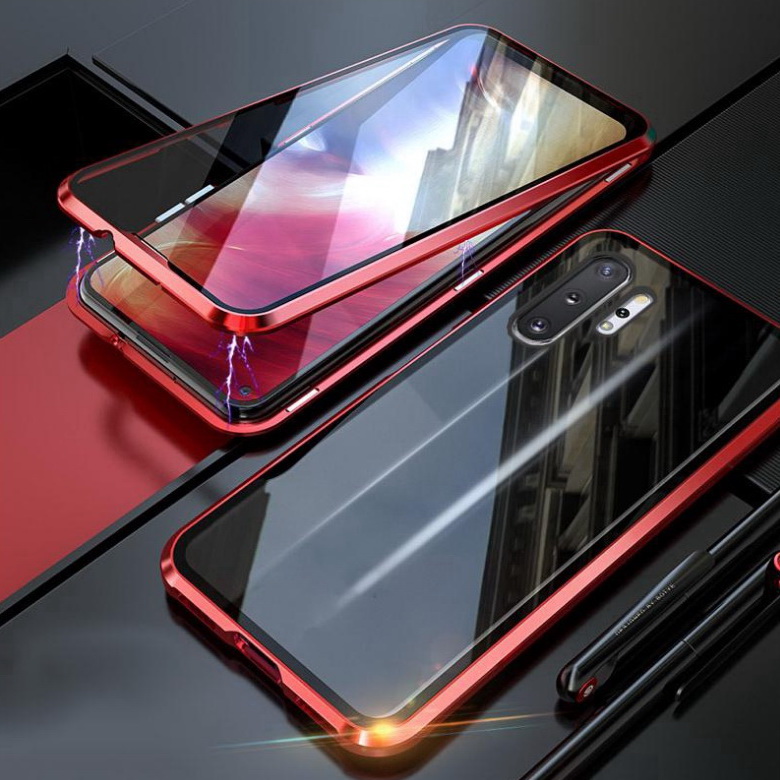เคส Samsung Galaxy Note 10+ #เคสฝาครอบกระจกประกบหน้าหลังขอบโลหะดูดซับแม่เหล็ก Fully Protection Magnetic Adsorption Glass Metal Phone Protective