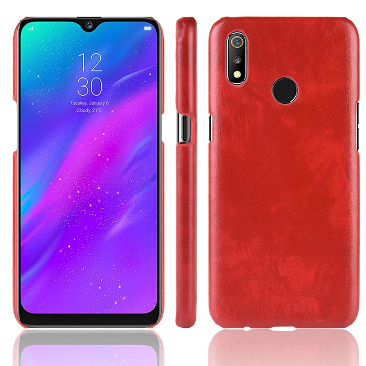 เคส Realme 3 Pro #เคสฝาหลังพลาสติกแข็งเคลือบหนัง PU ลายผิวลิ้นจี่ Litchi Skin Leather Coated