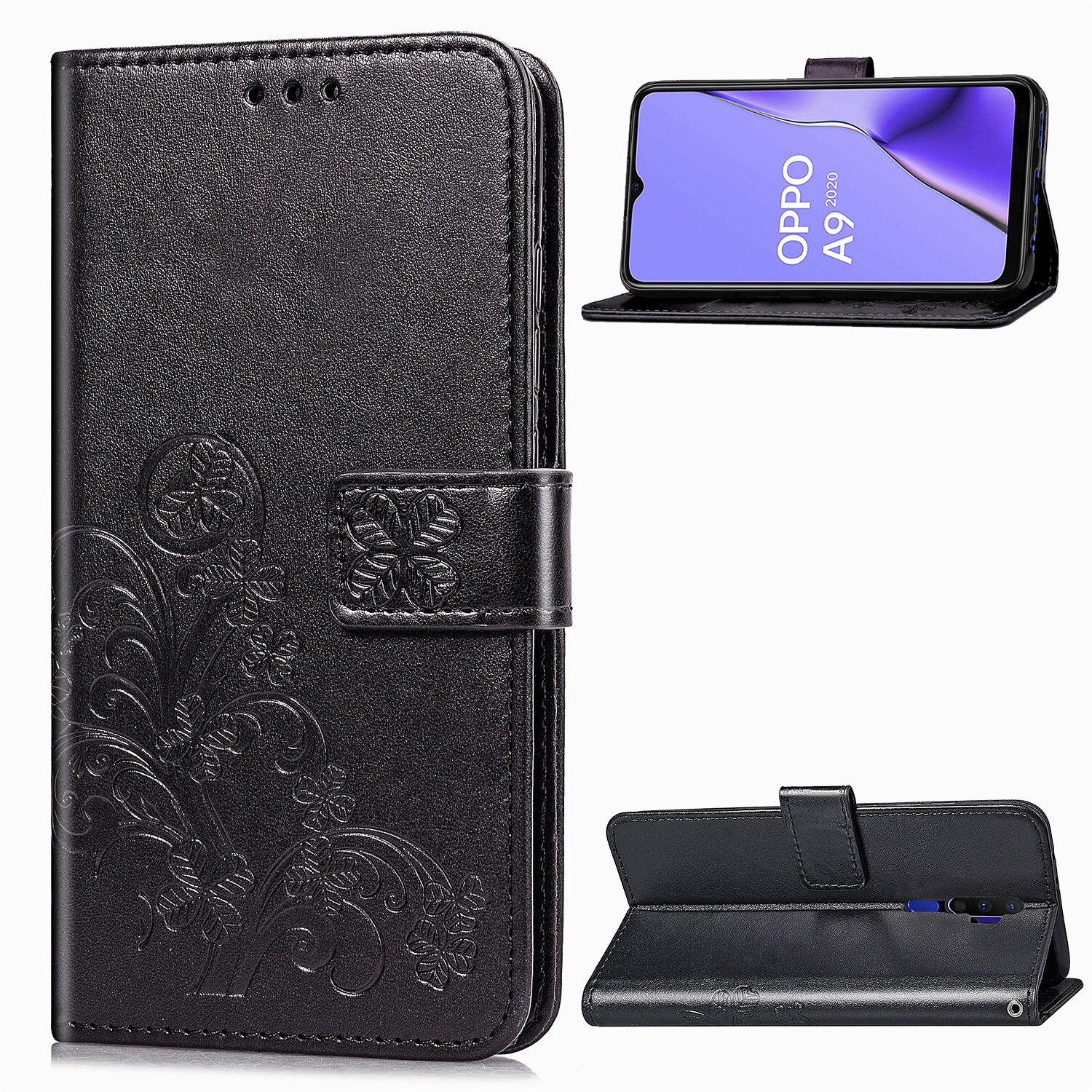 Case OPPO A9 (2020)/A5 (2020) #เคสฝาพับมีช่องใส่บัตร Imprint Clover Pattern Leather Wallet