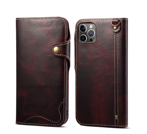 Case iphone 15 pro max#เคสฝาพับหนังแท้พร้อมสายคล้อง Genuine Wallet Leather Phone Cover with Lanyard