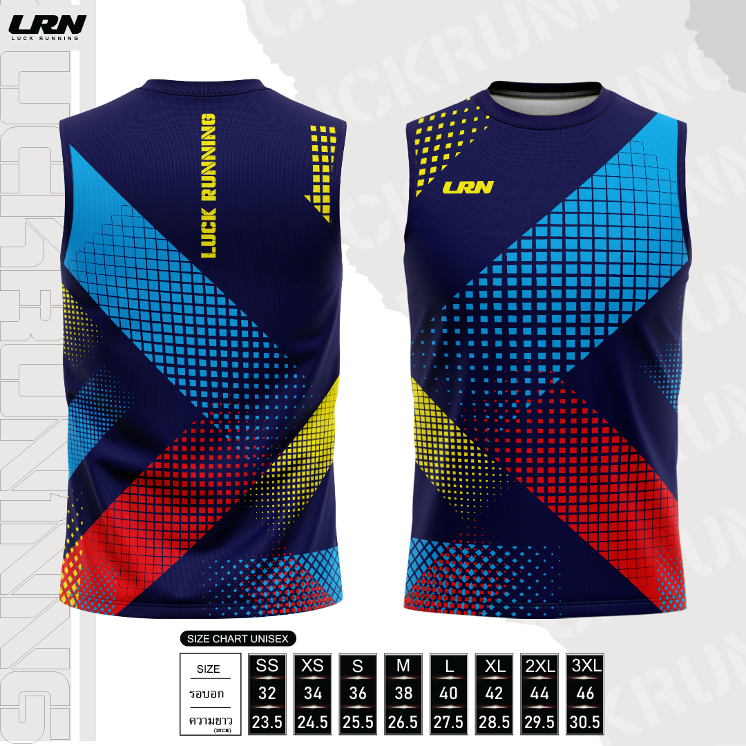 เสื้อวิ่งพิมพ์ลาย LRN Collection 02 เนื้อผ้า Micro Mesh สำหรับวิ่งมาราธอน (MM04) น้ำเงินฟ้า