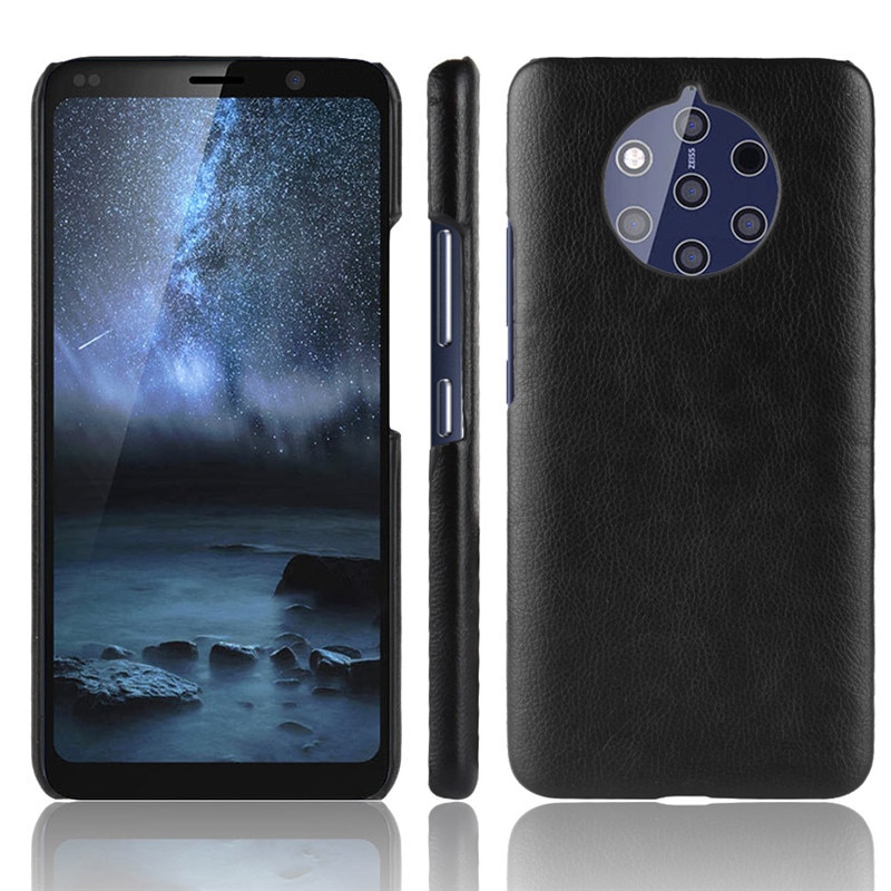 เคส Nokia 9 PureView #เคสฝาหลังพลาสติกแข็งเคลือบหนัง PU ลายผิวลิ้นจี่ Litchi Skin Leather Coated