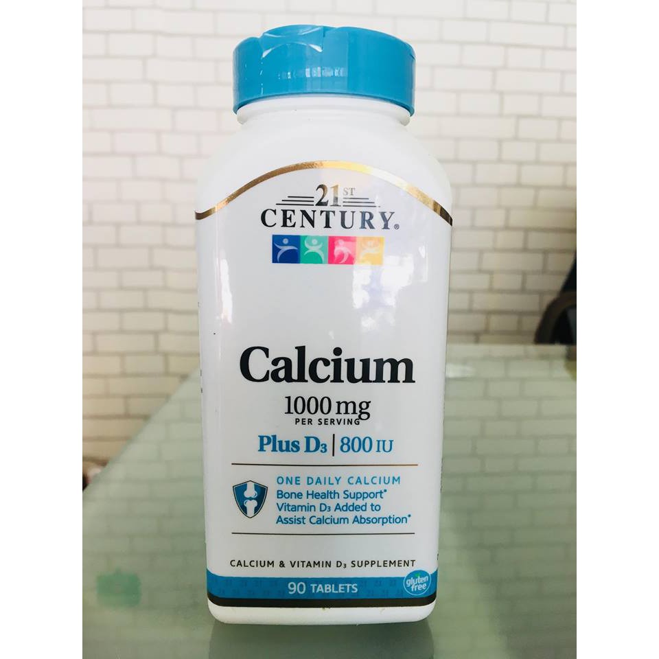 (21st Century®) Calcium 1000mg + D3:800iu 90 Tablets แคลเซี่ยม วิตามินดี 3
