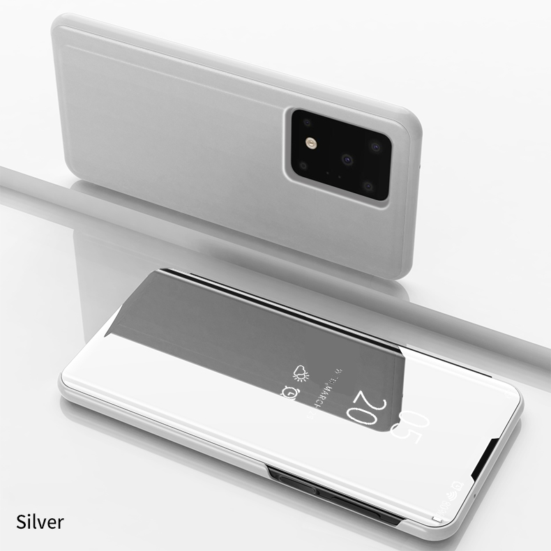 เคส Samsung Galaxy S20 Ultra / S20 Ultra 5G #เคสฝาพับปกโปร่งแสงผิวเงา Electroplating Mirror Surface Window