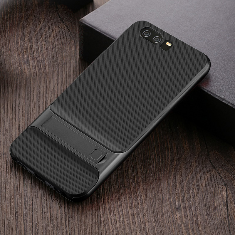 เคส Huawei P10 #เคสแบบฝาหลัง ELEGANCE ลายตารางลูกผสม PC + TPU มีขาตั้งในตัว คุณภาพดี