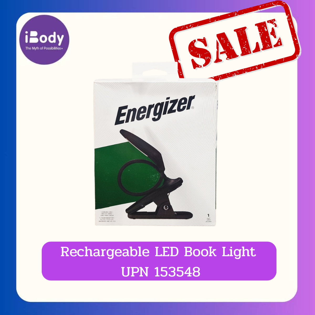 [Energizer] Rechargeable LED Book Light Clip On with Adjustable ไฟ LED แบบหนีบ ไฟอ่านหนังสือ ปรับเปลี่ยนทิศทางได้