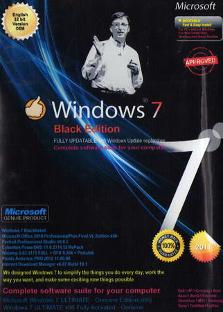 Windows 7 Black Edition 32 bit Activated ( 1 DVD )