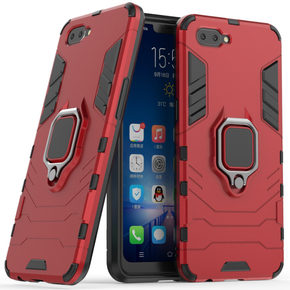 เคส OPPO A3s #เคสฝาหลังพลาสติกแข็ง +TPU Hybrid Case มีแหวนสวมนิ้วโลหะ (สินค้าพร้อมส่ง)