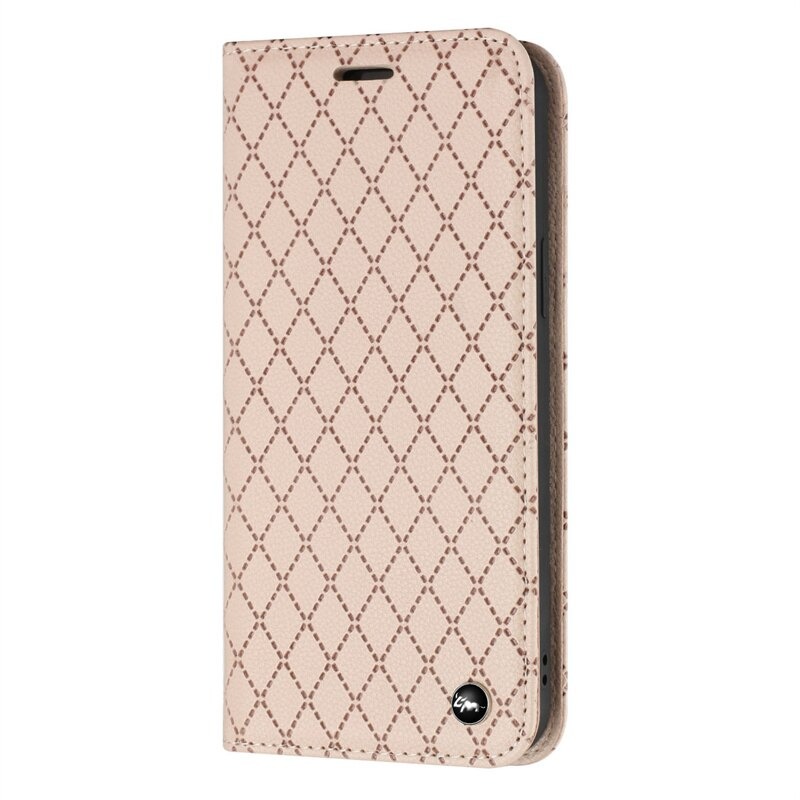 Case iphone 15 Pro#เคสฝาพับหนัง Pu นิ่ม ฝาพับแม่เหล็ก ลายสี่เหลี่ยมข้าวหลามตัด พร้อมช่องใส่บัตร