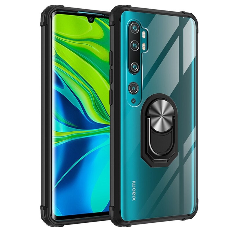 Case Xiaomi Mi Note 10 Pro #เคสฝาหลังใสขอบทึบ +TPU Hybrid Case มีแหวนสวมนิ้วโลหะ