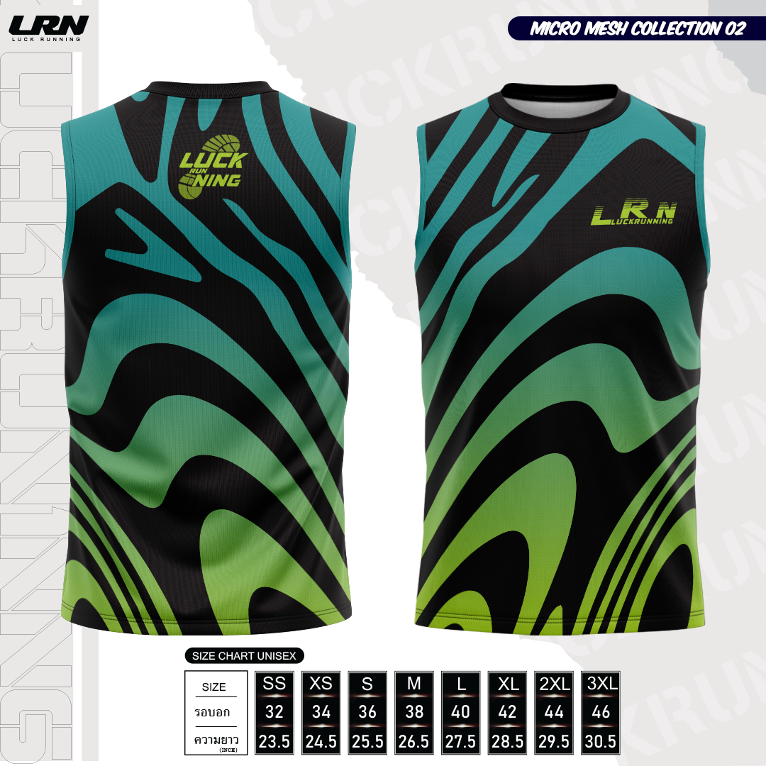 เสื้อวิ่งพิมพ์ลายแขนกุด LRN Collection 02 เนื้อผ้า Micro Mesh สำหรับวิ่งมาราธอน (MM12-02)