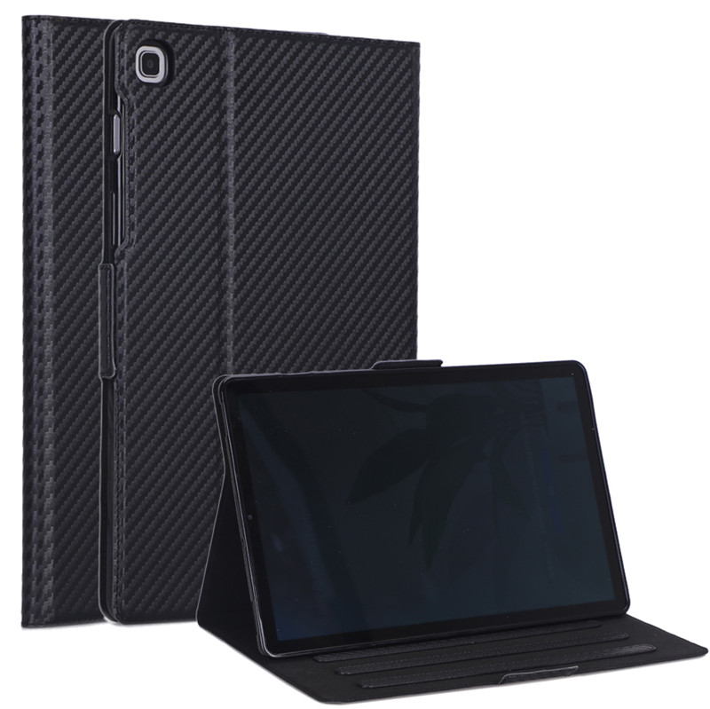 Case Samsung Galaxy Tab S5e SM-T720 #เคสฝาพับลาย Carbon Fiber Texture Magnetic Leather Shell มีช่องใส่การ์ด