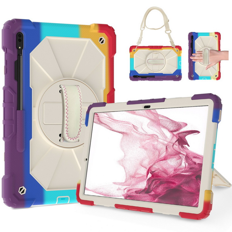 เคส Samsung Galaxy Tab S7 Plus 12.4" SM-T970 SM-T975 SM-T976 #เคสฝาหลังกันกระแทก Hybrid Protective Stand Shell Cover Case มีสายรัดสายคล้องมือ