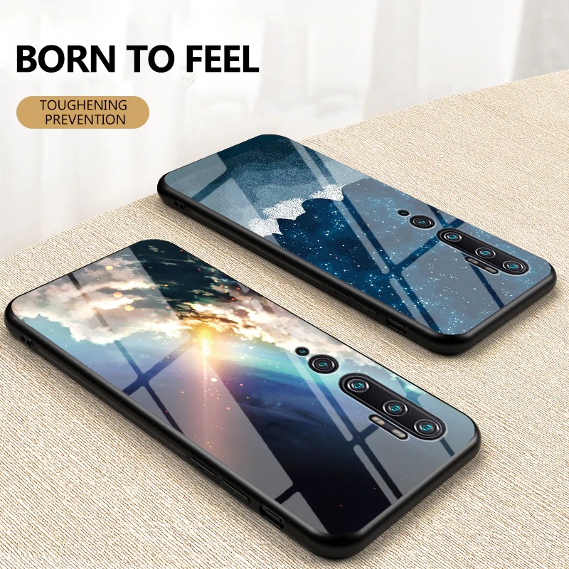 เคส Xiaomi Mi Note 10 Pro #เคสฝาหลัง Gradient Color Glass + PC + TPU Hybrid Case