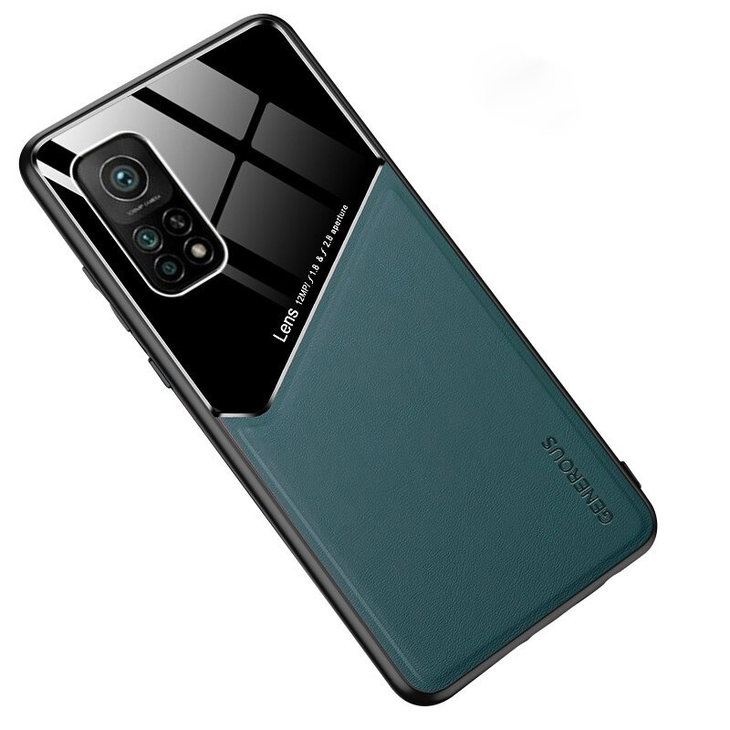 เคส Xiaomi Mi 10T Pro #เคสฝาหลังไฮบริด PU +TPU + glass สีทูโทน Shockproof Leather Mirror Glass Silicone Phone Back Cover