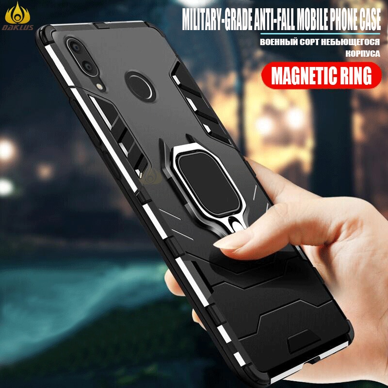 Case Redmi Note 7 #ฝาหลังพลาสติกแข็ง +TPU Hybrid Case มีแหวนสวมนิ้วโลหะ