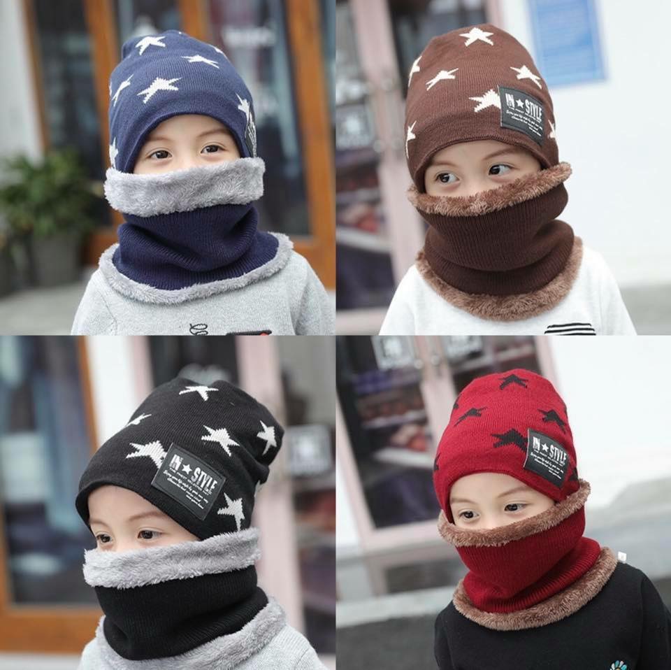 set หมวกไหมพรม สำหรับเด็ก 2 ถึง 14 ปี ลายดาว