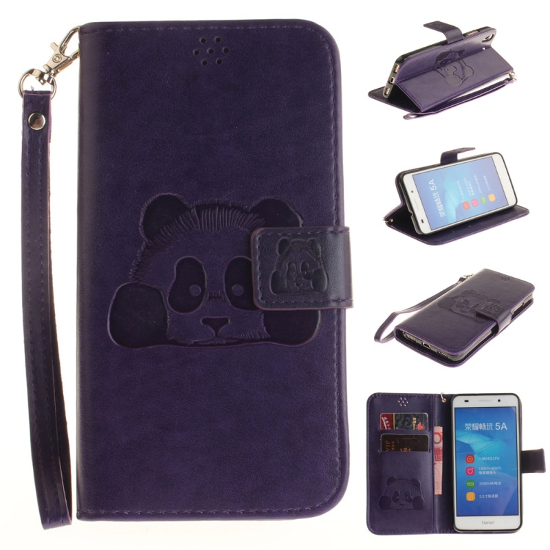 Case Huawei Y6 II #เคสหนังแบบฝาพับ ปั้มรูปแพนด้าสีสันสวยงาม