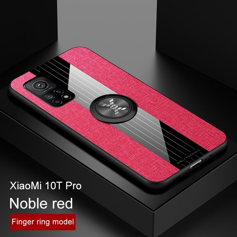 เคส Xiaomi Mi 10T #เคสฝาหลังเคลือบผ้าเนื้อมีแหวนสวมนิ้ว TPU ไฮบริด+อะคริลิ + แหวนโลหะ