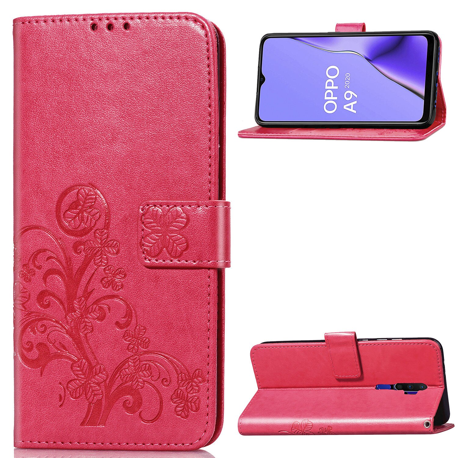 Case OPPO A9 (2020)/A5 (2020) #เคสฝาพับมีช่องใส่บัตร Imprint Clover Pattern Leather Wallet