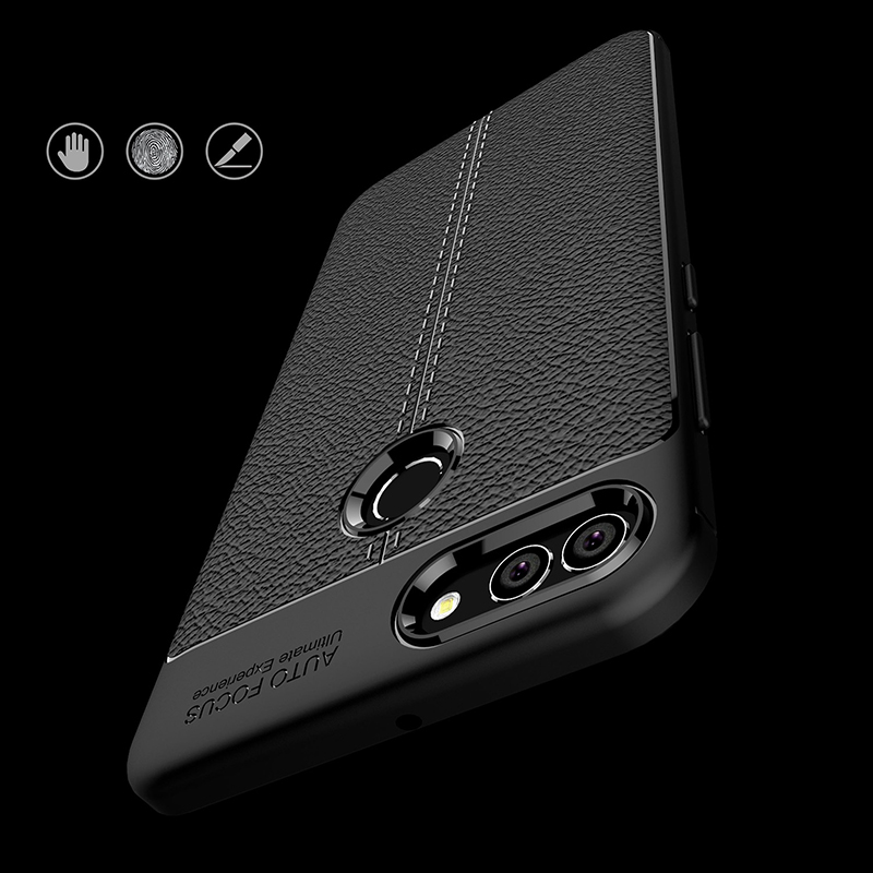 Case Huawei Y9 (2018) #เคสฝาหลัง TPU นิ่มลายหนัง PU ผิวลิ้นจี่ช่วยป้องกันลายนิ้วมือและกันลื่น