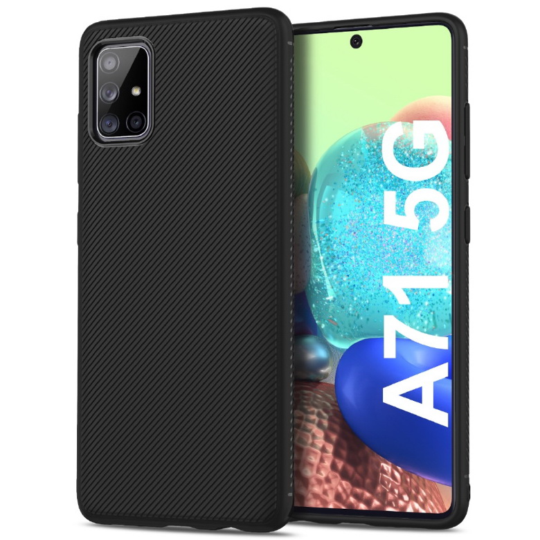 เคส Samsung Galaxy A71 5G SM-A716F #เคสฝาหลัง TPU นิ่มผิวลายทแยง Twill Texture Soft Silicone Back Case Cover - สีดำ