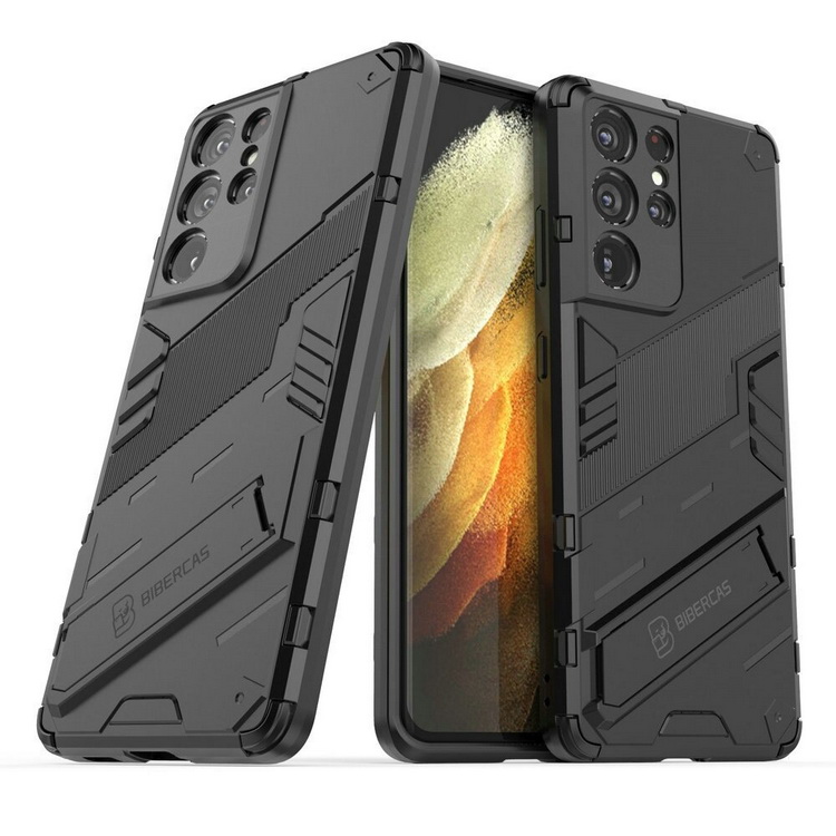 เคส Samsung Galaxy S21 Ultra #เคสฝาหลังพลาสติก ไฮบริด TPU + Kickstand
