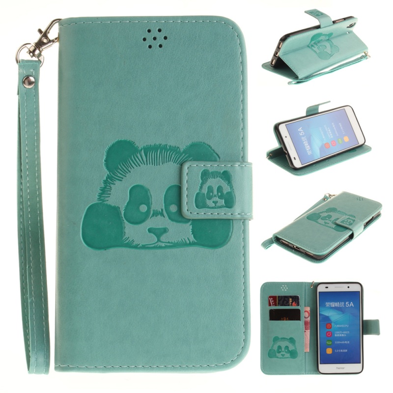 Case Huawei Y6 II #เคสหนังแบบฝาพับ ปั้มรูปแพนด้าสีสันสวยงาม