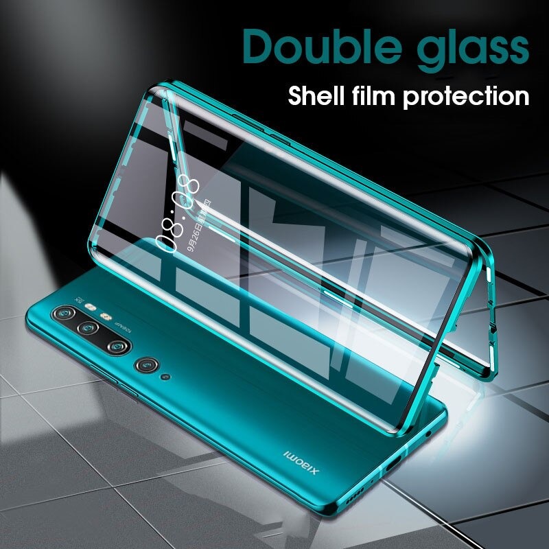 เคส Xiaomi Mi Note 10 Pro #เคสฝาครอบกระจกขอบโลหะดูดซับแม่เหล็ก Fully Protection Magnetic Adsorption Glass Metal Phone Protective
