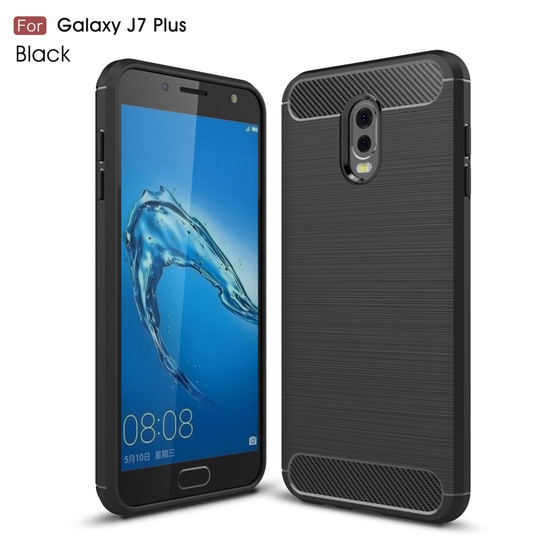 เคส Samsung Galaxy J7 Plus #เคสฝาหลัง Brushed Carbon Fiber TPU สวยงามทันสมัย